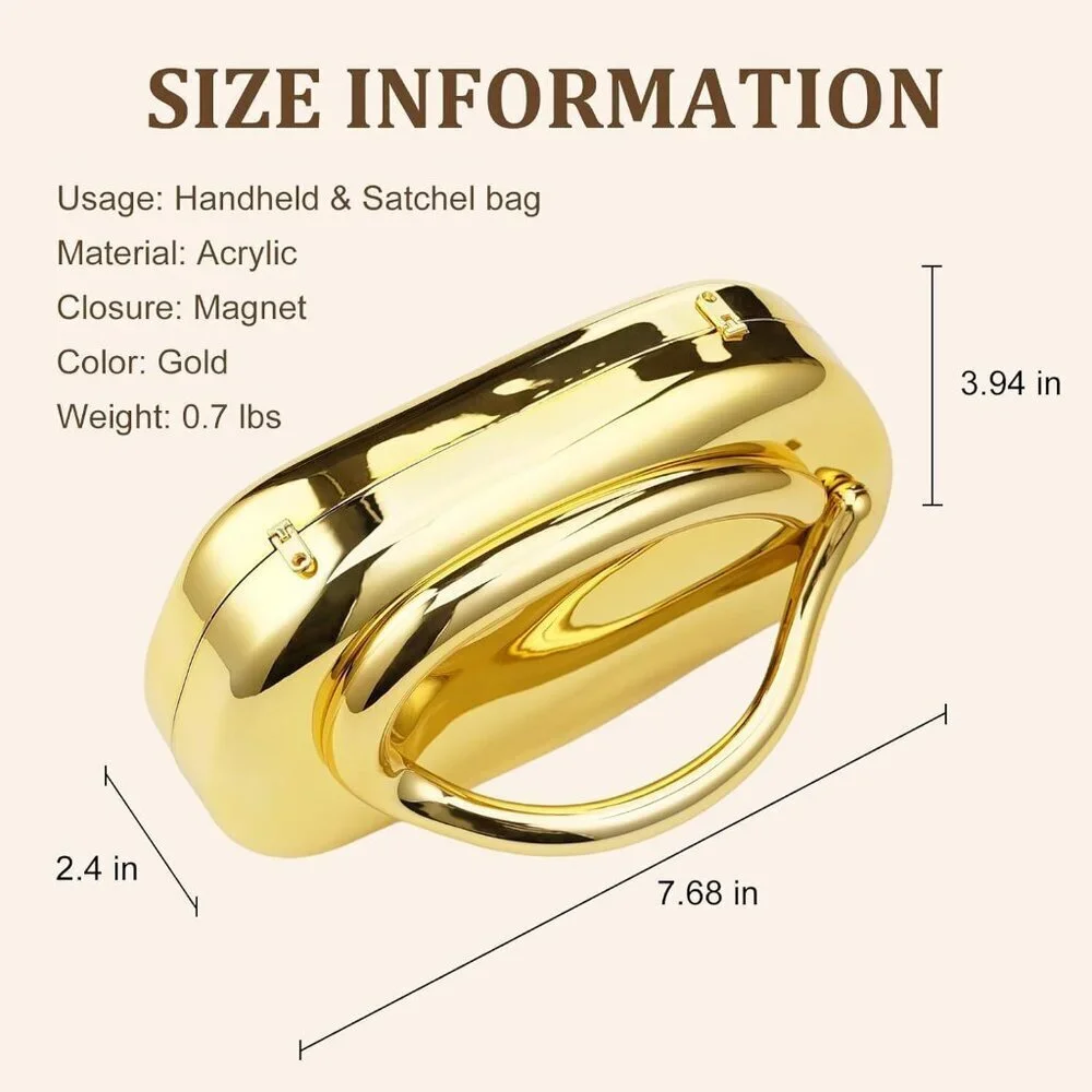 Women's Gold Acrylic Zipper Magnetic Closure Shoulder Wedding Crossbody Clutch